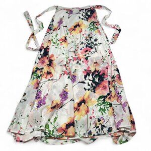 White Pink Floral Midi Skirt Tie Back Detail Size S Romantic Cottagecore